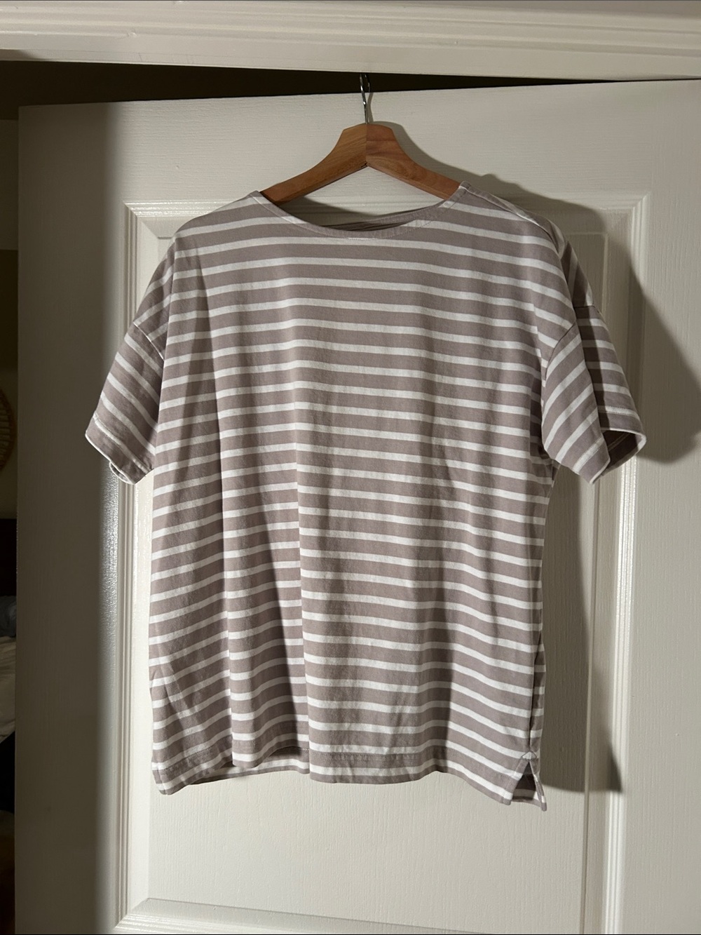 Muji Striped Short-Sleeve T-Shirt - Taupe & White